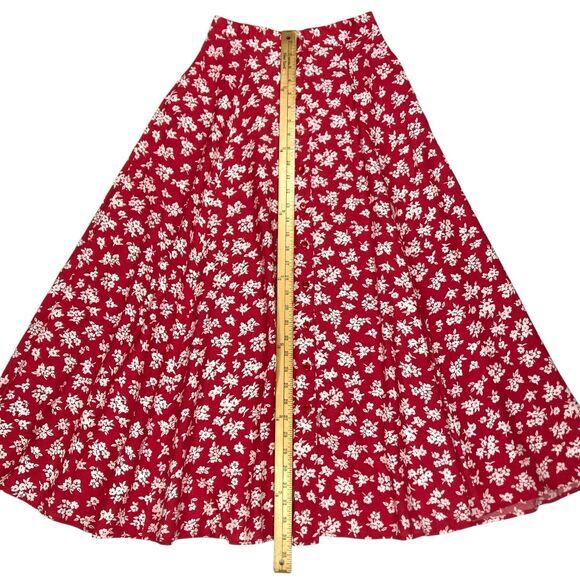 Kathie Lee Button Front Maxi Skirt 6 Red Floral Print Summer Comfy Boho Coastal - Picture 13 of 16